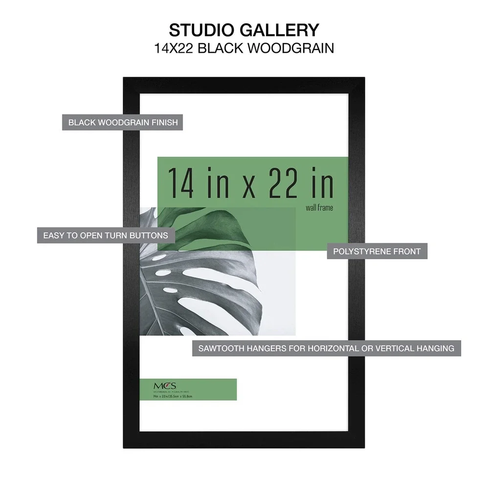 MCS Studio Gallery 14x22 Black Woodgrain Wall Picture Frames 2 Pack 40945